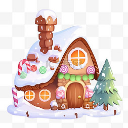 糖果屋卡通图片_覆盖雪的糖果屋卡通手绘元素冬天