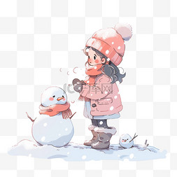 可爱女孩冬天雪人卡通手绘元素