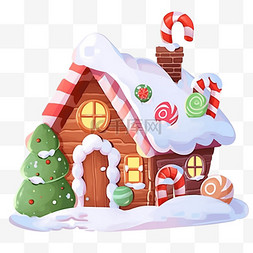 覆盖雪的糖果屋冬天卡通手绘元素