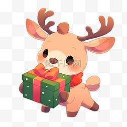 卡通手绘棕色小鹿图片_可爱的小鹿礼物卡通手绘圣诞节元