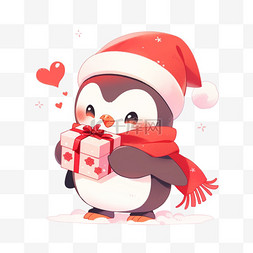 可爱的企鹅拿着礼物卡通手绘元素
