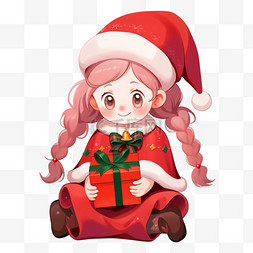 圣诞节可爱女孩抱着礼盒卡通元素