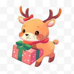 礼盒粉红色图片_可爱的小鹿圣诞节礼物卡通手绘元