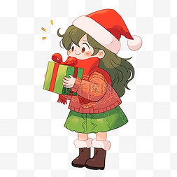 圣诞节可爱女孩拿着礼盒元素卡通
