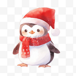 带着圣诞帽的企鹅图片_元素冬天卡通可爱企鹅手绘