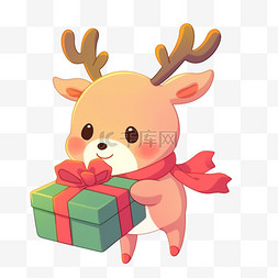 卡通圣诞节可爱的小鹿礼物手绘元