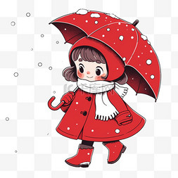 可爱卡通雨伞图片_手绘元素冬天女孩拿着雨伞卡通