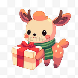 礼盒粉红色图片_可爱的小鹿礼物卡通手绘元素圣诞