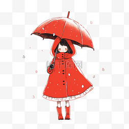 冬天拿着雨伞女孩卡通手绘元素