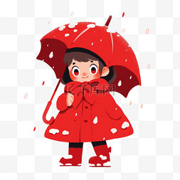 冬天手绘女孩拿着雨伞卡通元素