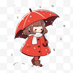 手绘雪地女孩图片_冬天女孩卡通拿着雨伞手绘元素