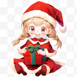 圣诞节可爱女孩抱着礼盒手绘元素