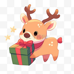 礼盒粉红色图片_可爱的小鹿礼物卡通圣诞节手绘元