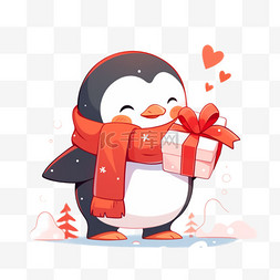 白色围巾图片_可爱的企鹅拿着礼物冬天卡通手绘