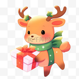 手绘圣诞节可爱的小鹿礼物卡通元