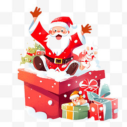 红色背景白色礼盒图片_圣诞老人礼盒卡通手绘圣诞节元素