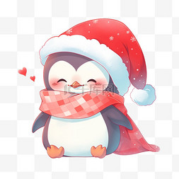 带着圣诞帽的企鹅图片_冬天可爱元素企鹅卡通手绘