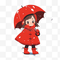 女孩拿着雨伞卡通手绘元素冬天