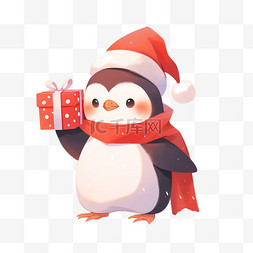 小企鹅卡通图片_冬天可爱的企鹅卡通拿着礼物手绘