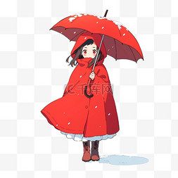 卡通冬天女孩拿着雨伞元素手绘