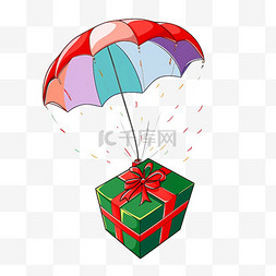 降落伞元素图片_圣诞节降落伞卡通礼盒手绘元素