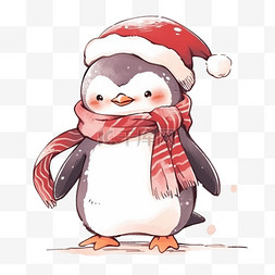 带围巾的企鹅图片_卡通手绘冬天可爱企鹅元素