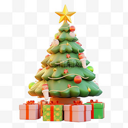 圣诞节3d免抠圣诞树礼盒元素