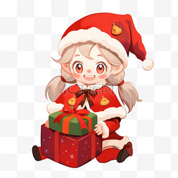 圣诞节可爱女孩手绘抱着礼盒卡通