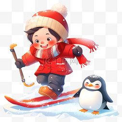 带孩子的图片_可爱的孩子企鹅冬天卡通手绘元素