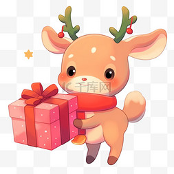 卡通手绘棕色小鹿图片_圣诞节手绘元素可爱的小鹿礼物卡