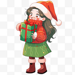 圣诞节可爱女孩拿着礼盒卡通元素