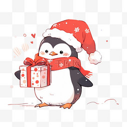 冬天可爱的企鹅拿着礼物元素卡通