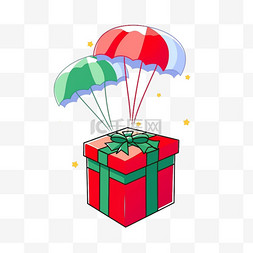 圣诞节降落伞卡通礼盒手绘元素