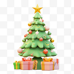 圣诞树纯色图片_圣诞树礼盒3d免抠元素圣诞节