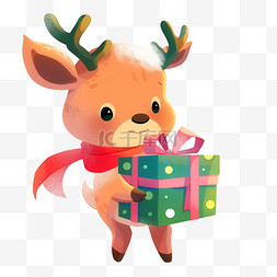 圣诞节可爱的小鹿礼物手绘卡通元