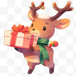 棕色可爱小鹿图片_圣诞节卡通手绘可爱的小鹿礼物元