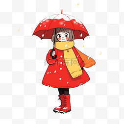 手绘冬天女孩拿着雨伞卡通元素