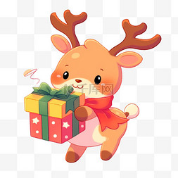 抱着礼物的麋鹿图片_可爱的小鹿礼物圣诞节卡通手绘元