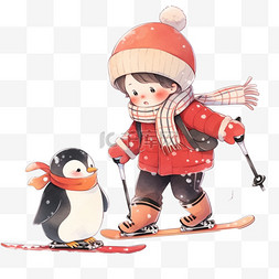 可爱的孩子冬天企鹅卡通手绘元素