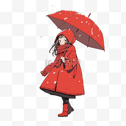拿着雨伞图片_女孩冬天拿着雨伞卡通手绘元素