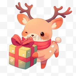 圣诞节手绘可爱的小鹿礼物卡通元