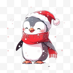 带着圣诞帽的企鹅图片_手绘冬天元素可爱企鹅卡通
