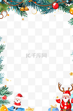 蓝红黄色图片_圣诞节边框元素卡通手绘
