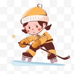 冰球帽子图片_手绘元素冬天可爱孩子打冰球卡通