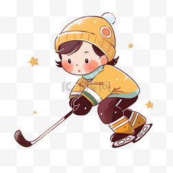卡通帽子冬天图片_可爱孩子打冰球卡通手绘冬天元素