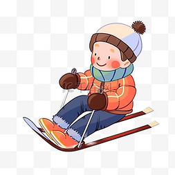 撬撬图片_冬天手绘元素可爱男孩滑雪撬卡通