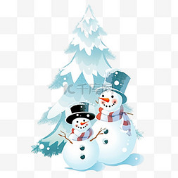巨大雪人图片_圣诞节手绘雪人松树卡通元素