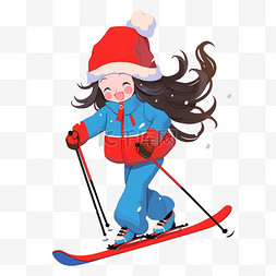 卡通帽子冬天图片_卡通手绘冬天滑雪运动女孩元素