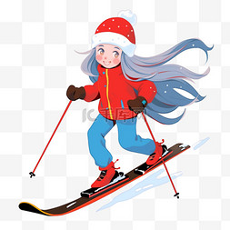 卡通冬天滑雪运动女孩手绘元素