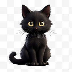 黑猫图案图片_黑猫卡通动物元素立体免扣图案